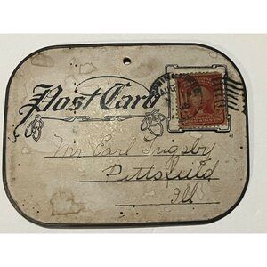 Antique 1906 Postcard From The Bellman Postcard Company Chicago Metal Trim